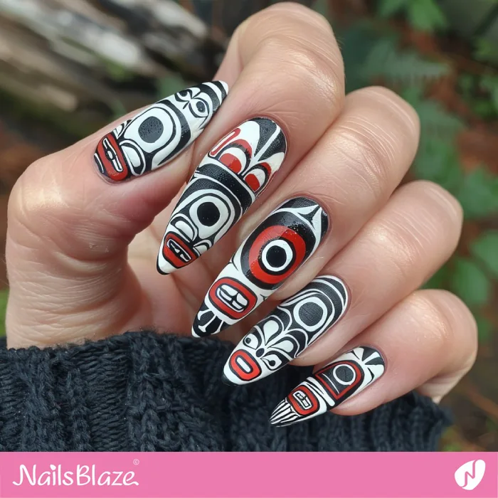 Long Haida Gwaii Nail Art | Tribal Nails - NB4194